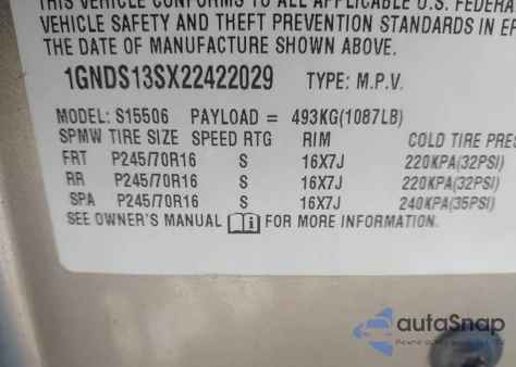 2002 Chevrolet Trailblazer Lt z USA, uszkodzony, nr VIN 1GNDS13SX22422029